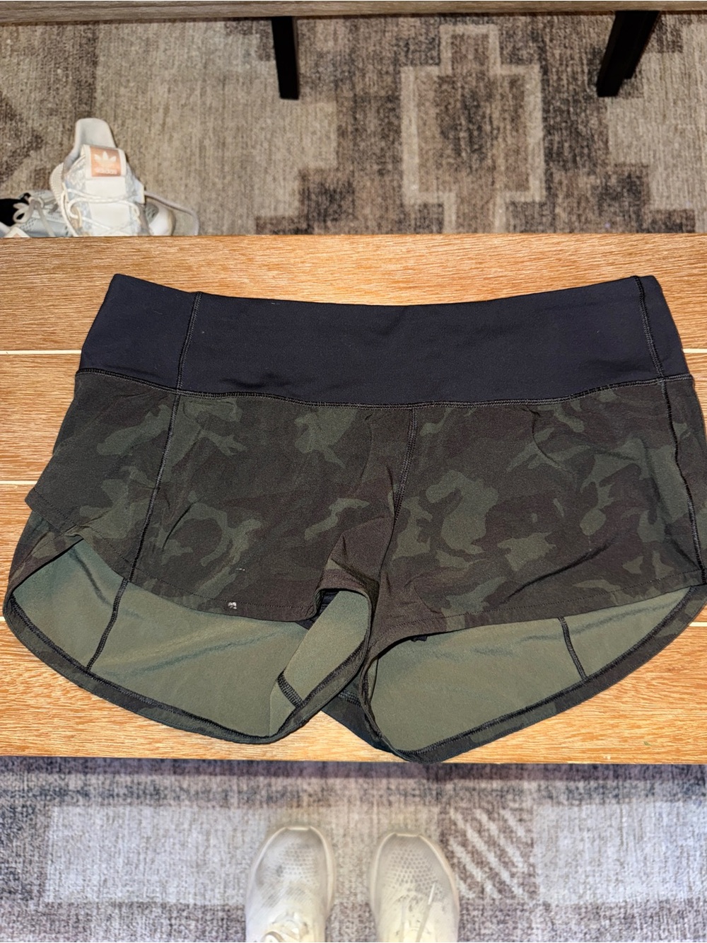 lululemon athletica Black and Olive Camo Athletic Shorts